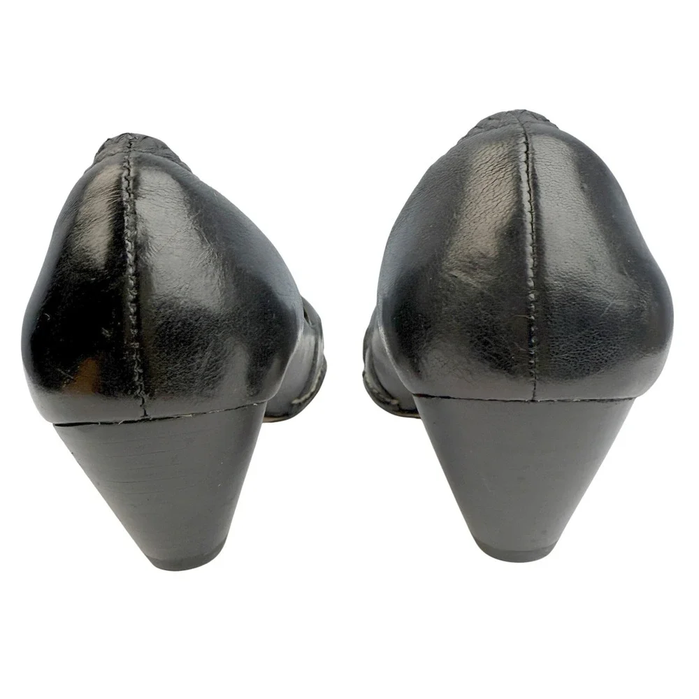 Y2K Boutique Nordstrom Black Leather Heels 7.5M Cutout‎ Pumps Cone Heel Retro